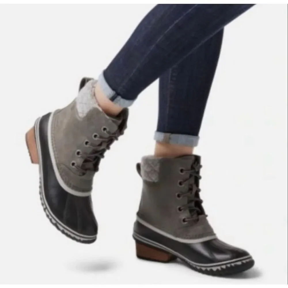 Sorel Slimpack II Lace Waterproof Winter Boots in Quarry Grey and Black Size 6